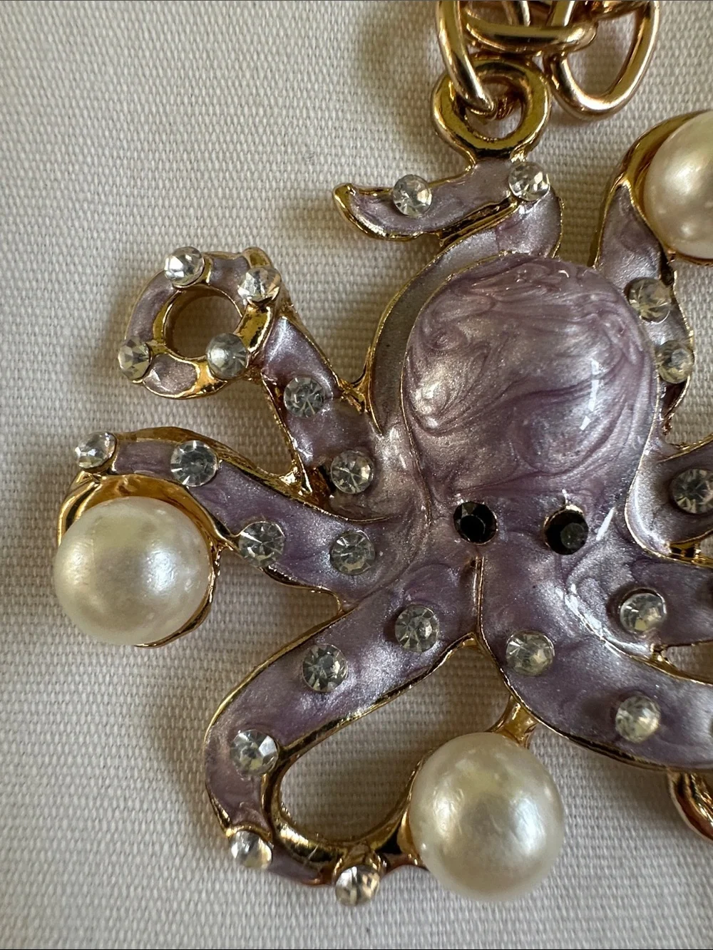 Lavender Octopus Keychain Purse Jewelry with Pearl & Crystal Accents